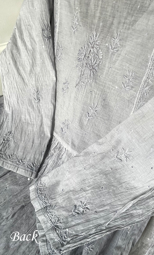 Women's Lakhnavi Handcrafted Mul Chanderi Semi - stitched Chikankari Full Suit Material - HONC0319560