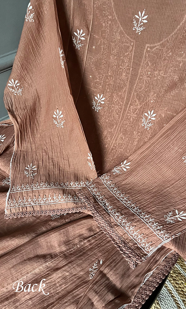 Women's Lakhnavi Handcrafted Maheshwari Mul Chanderi Semi - Stitched Kurta And Dupatta Set - HONC0271066