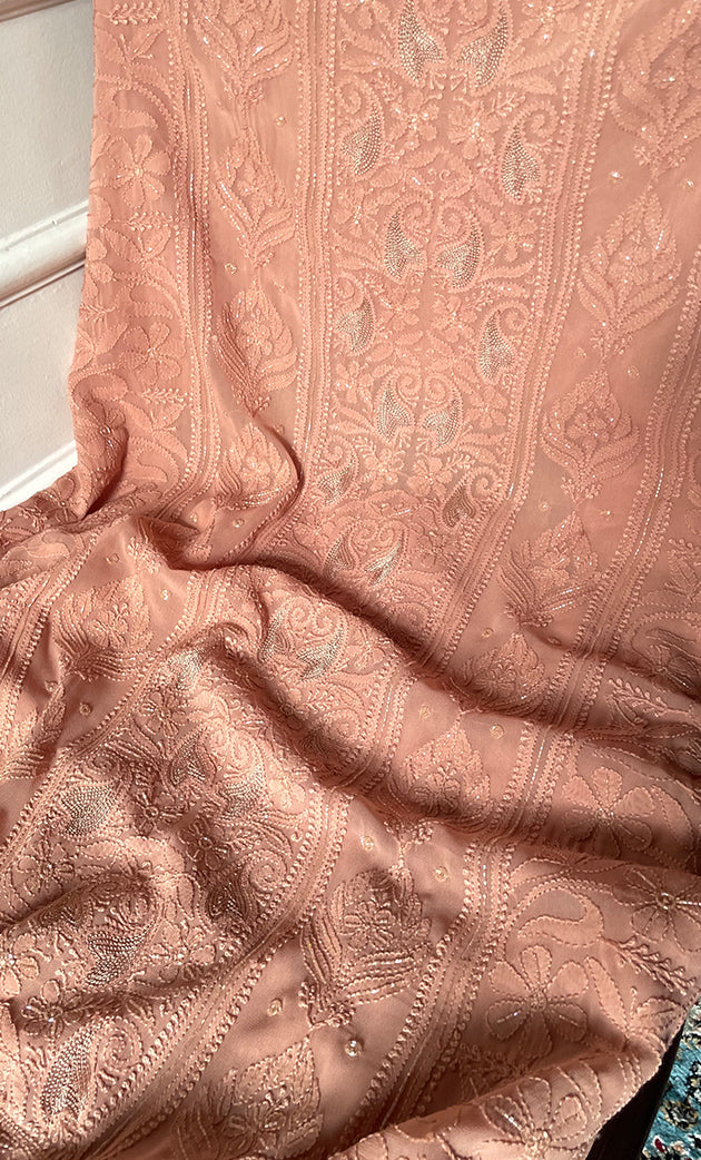 Women's Lakhnavi Handcrafted Viscose Georgette Chikankari Full Suit Material - HONC0299908