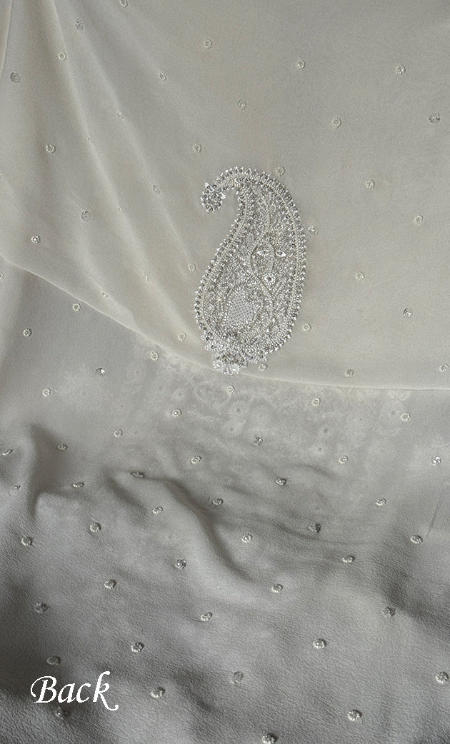 Women's Lakhnavi Handcrafted Pure Silk Georgette Chikankari Kurta And Dupatta Set- HONC0200115