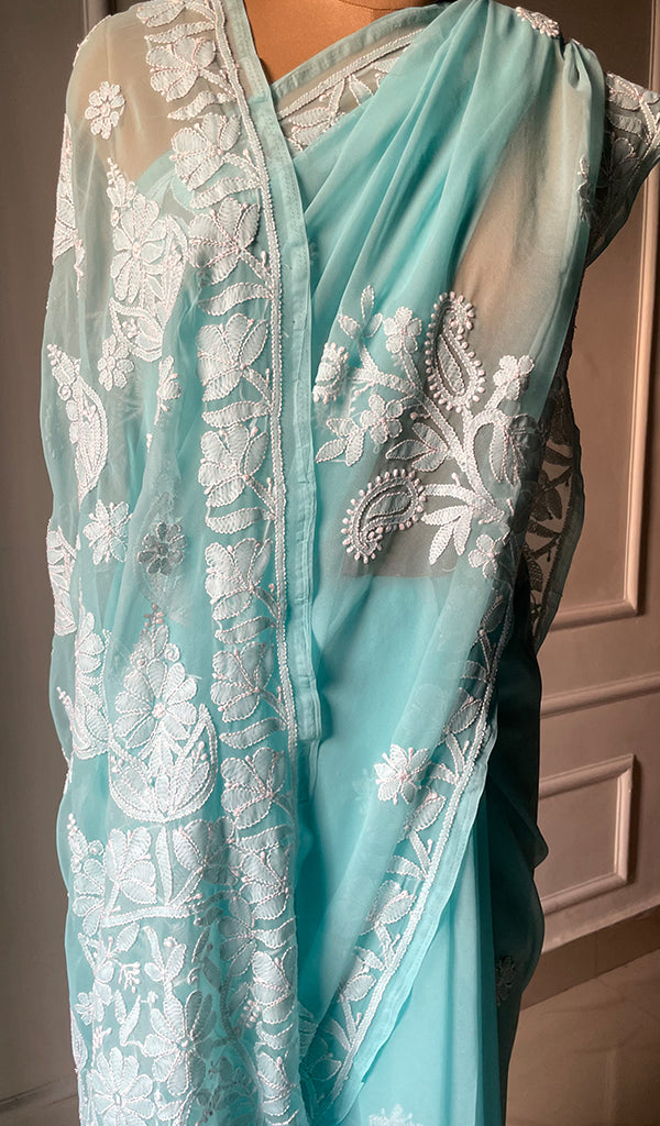 Women's Lucknowi Handcrafted Faux-Georgette Chikankari Saree - HONC0295209