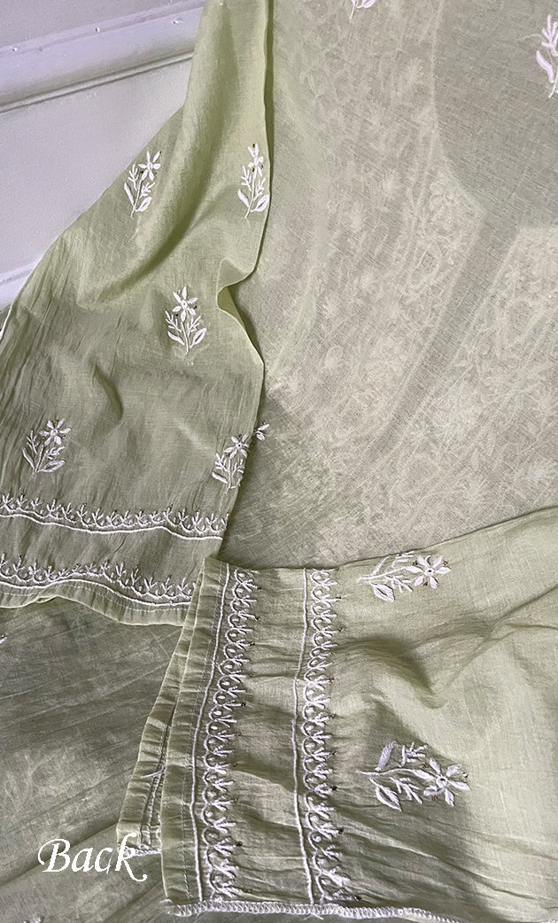 Women's Lakhnavi Handcrafted Mul Chanderi Semi - Stitched Kurta And Dupatta Set- HONC0282429