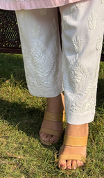 Load image into Gallery viewer, Women&#39;s Lucknowi Handcrafted Linen Cotton Chikankari Pant - HONC0260163
