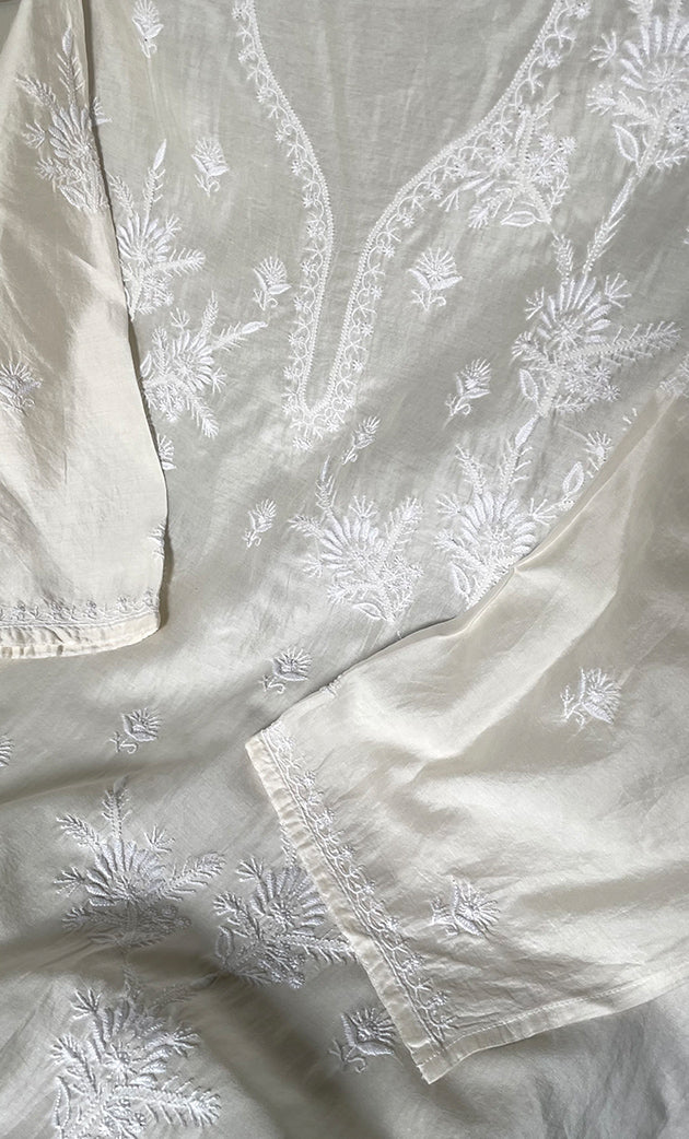 Women's Lakhnavi Handcrafted Chanderi Silk Semi - Stitched Kurta And Dupatta Set - HONC0314227