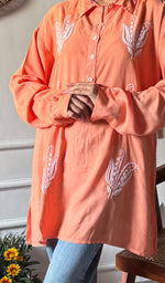 将图像加载到图库查看器中， Lakhnavi 手工制作的 Chikankari 棉质上衣 - HONC0111291