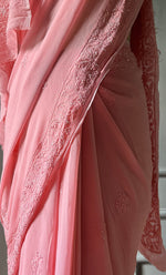 Load image into Gallery viewer, Women&#39;s Lakhnavi Handcrafted Viscose Georgette Chikankari Saree - HONC0290055
