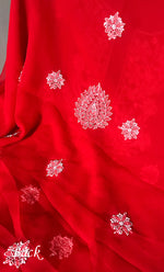 将图像加载到图库查看器中， Women's Lakhnavi Handcrafted Unstitched Faux-Georgette Chikankari Suit Material - HONC0311924