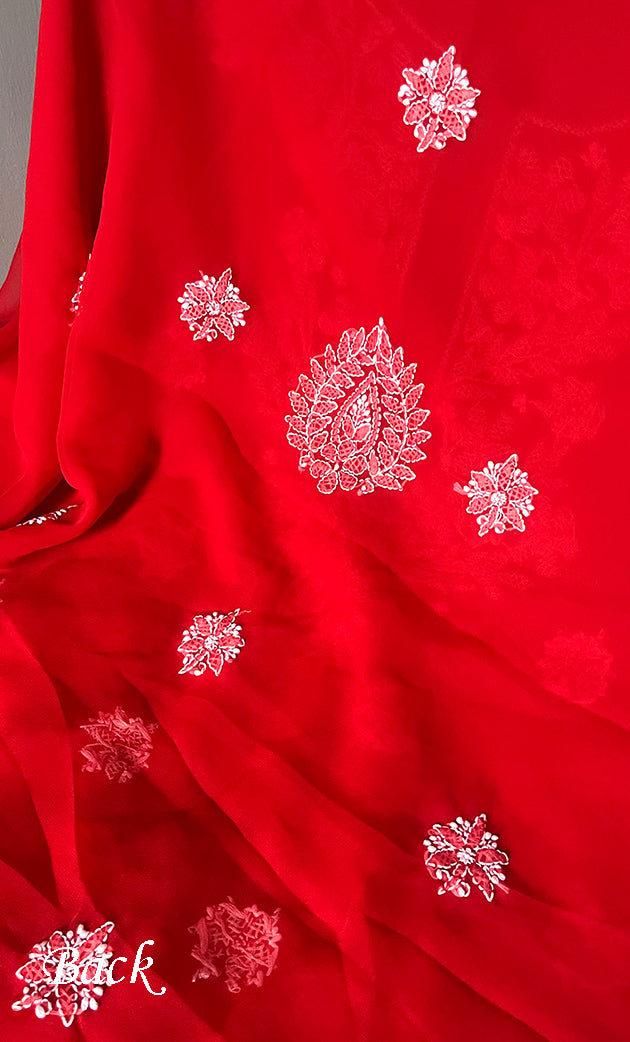 Women's Lakhnavi Handcrafted Unstitched Faux-Georgette Chikankari Suit Material - HONC0311924