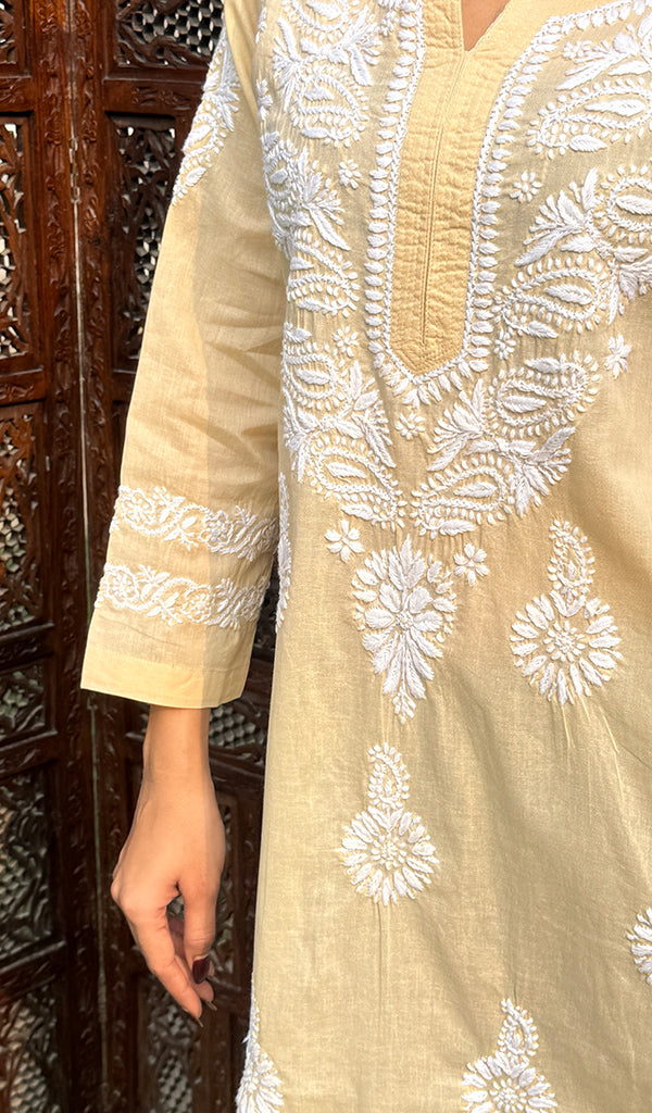 Women's Lakhnavi Handcrafted Cotton Chikankari Kurti - HONC0234270