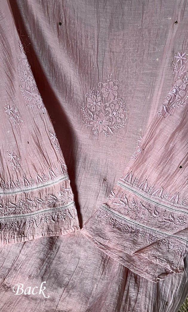 Women's Lakhnavi Handcrafted Mul Chanderi Semi - Stitched Kurta And Dupatta Set - HONC0284752