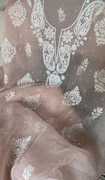 将图像加载到图库查看器中， Women's Lakhnavi Handcrafted Pure Organza Chikankari Unstitched Kurta And Dupatta Set - HONC0361462
