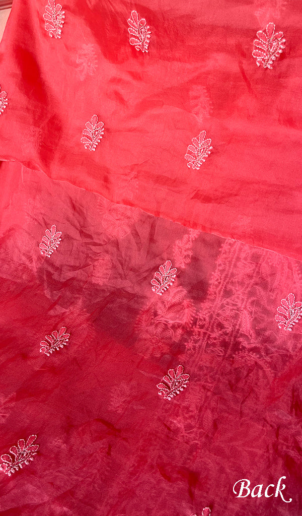 Women's Lakhnavi Handcrafted Organza Chikankari Unstitched Kurti Fabric - NC026663