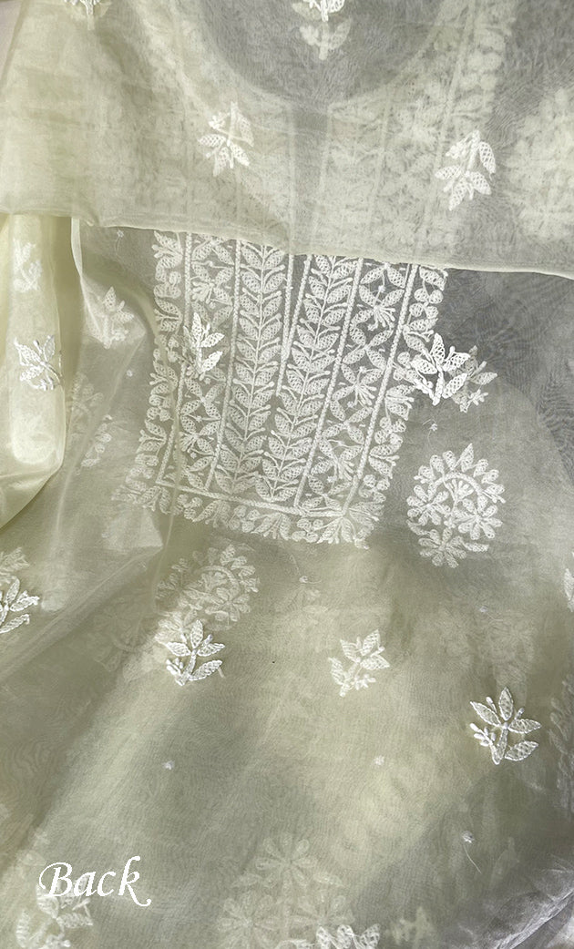 Women's Lakhnavi Handcrafted Organza Chikankari Unstitched Full Suit Material - HONC0287044