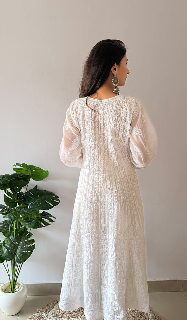 Women's Lakhnavi Handcrafted Cotton Chikankari Anarkali - HONC0276022