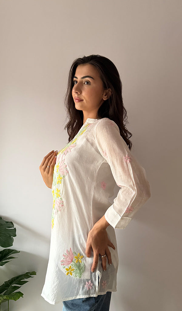 Sophia Women's Lakhnavi Handcrafted Mul Chanderi Chikankari Top - HONC0372912