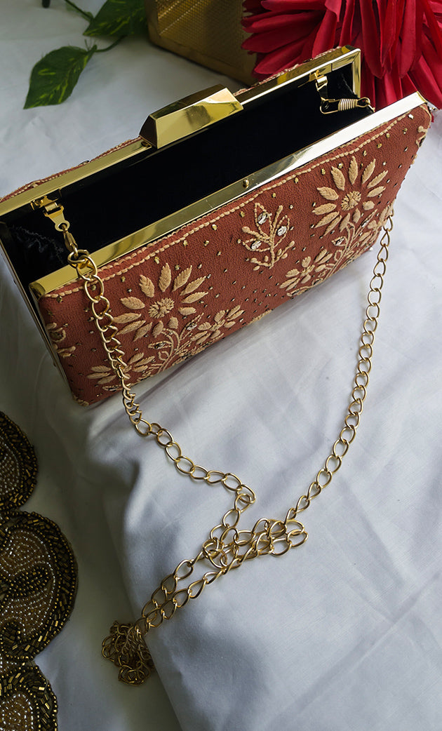 Embroidered  Chikankari Floral Clutch  - HONC0263104