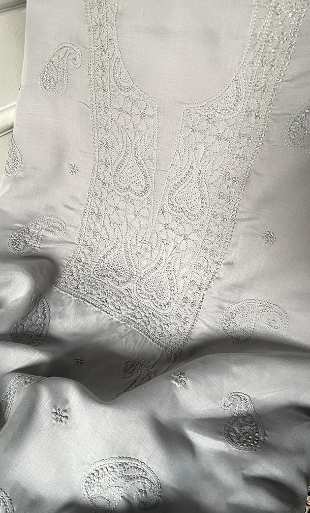 Women's Lakhnavi Handcrafted Unstitched Cotton Chikankari Suit Material - HONC0329386