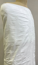 将图像加载到图库查看器中， Lucknowi Handcrafted White Cotton Chikankari Unstitched Men&#39;s Kurta Fabric - HONC0222191
