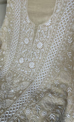 Load image into Gallery viewer, Women's Lakhnavi Handcrafted Unstitched Munga Silk Chikankari Kurta And Dupatta Set- HONC0275374