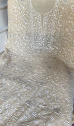 Load image into Gallery viewer, Women's Lakhnavi Handcrafted Mul Chanderi Unstitched Chikankari Full Suit - HONC0370550