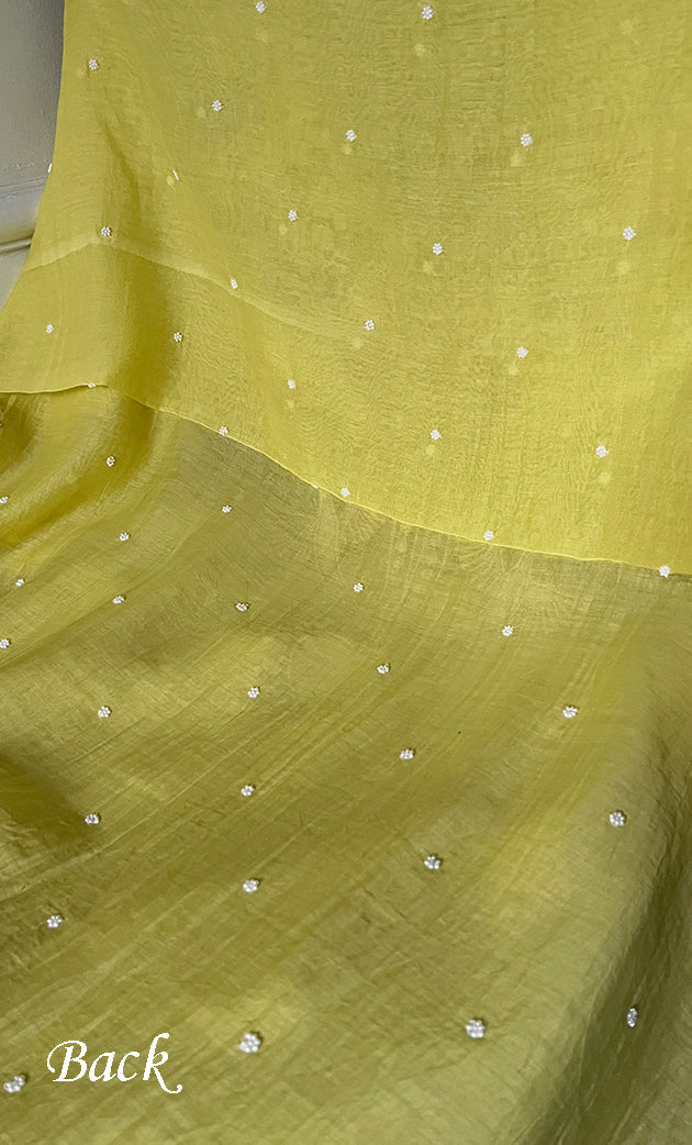 Chidiya Women's Lakhnavi Handcrafted Mul Chanderi Unstitched Chikankari Full Suit Material - HONC0330319