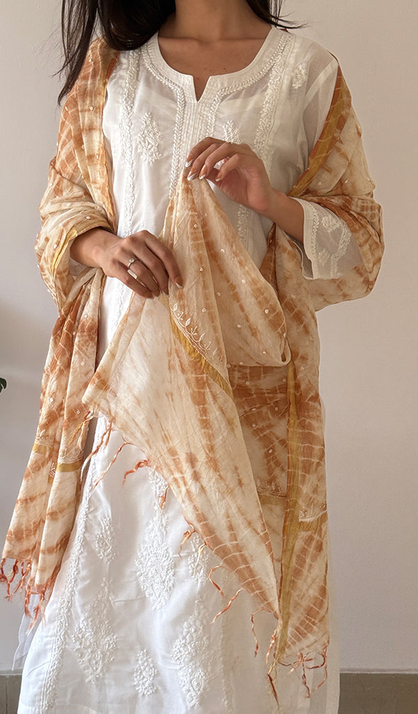 Women's Lakhnavi Handcrafted Mul Chanderi Chikankari Dupatta - HONC0349241