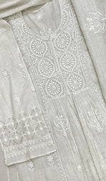 将图像加载到图库查看器中， Women&#39;s Lakhnavi Handcrafted Tissue Chanderi Semi - Stitched Chikankari Kurta Dupatta Set - HONC0221039
