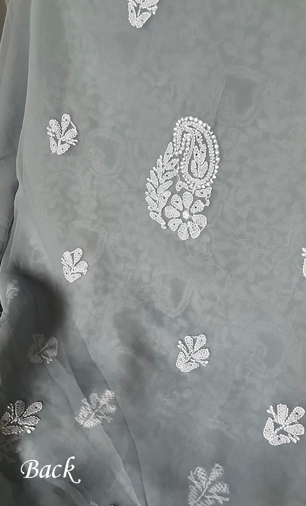 Women's Lakhnavi Handcrafted Unstitched Faux-Georgette Chikankari Suit Material - HONC0263372