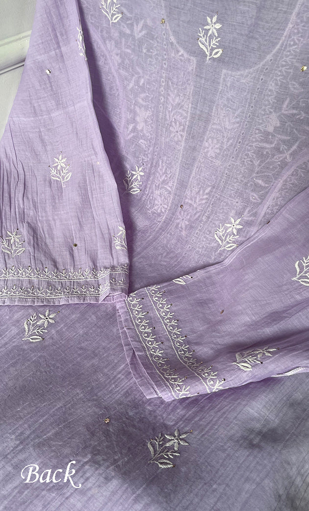 Women's Lakhnavi Handcrafted Mul Chanderi Semi -stitched Chikankari Full Suit Material - HONC0296116