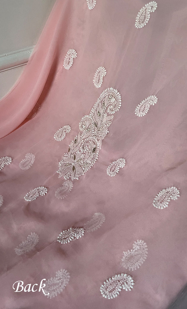 Women's Lakhnavi Handcrafted Unstitched Faux-Georgette Chikankari Suit Material - HONC0291829