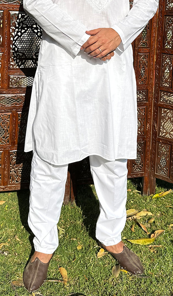 Men's Lucknowi Handcrafted Cotton Chikankari Kurta - HONC0337903