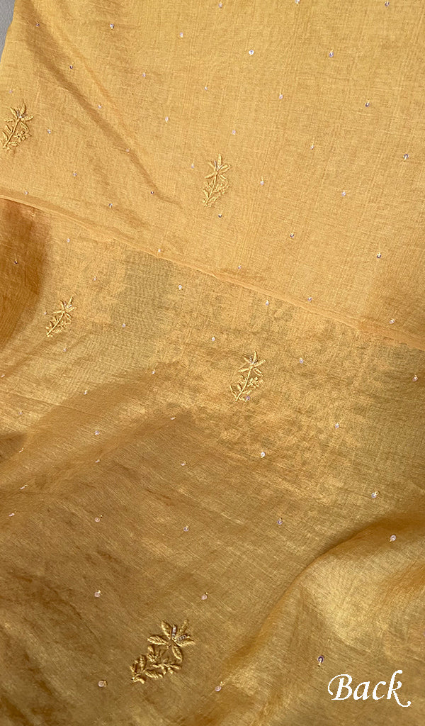 Women's Lakhnavi Handcrafted Mul Chanderi Unstitched Chikankari Full Suit Material - HONC0328107