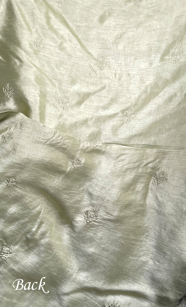 Lucknowi Handcrafted Raw Silk Chikankari Unstitched Men's Kurta Fabric - HONC0288530