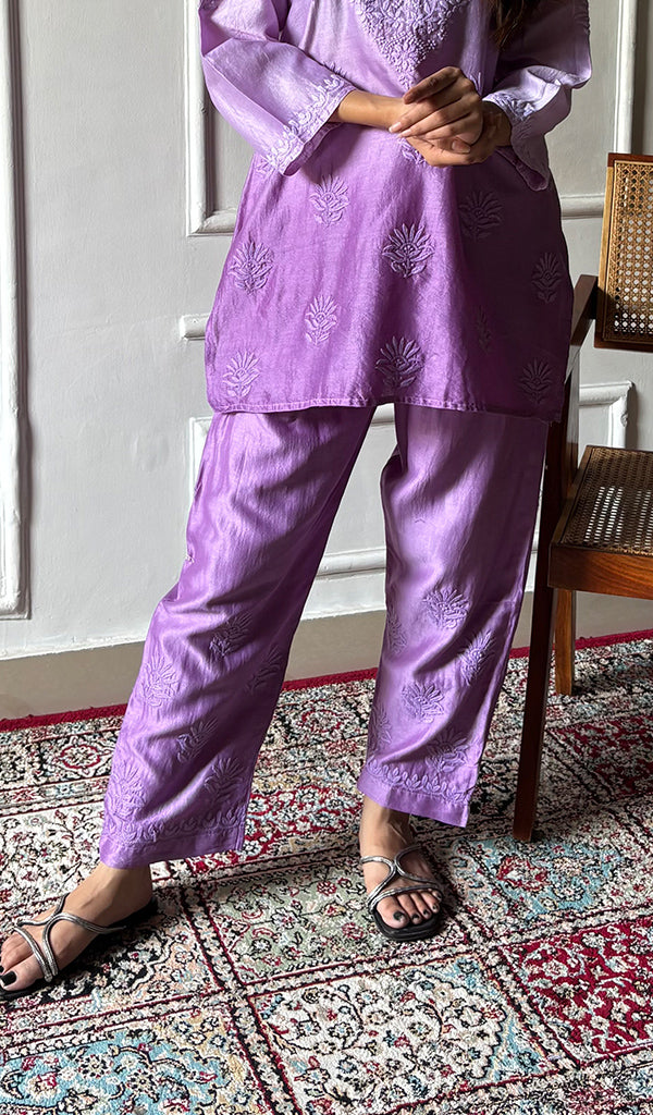 Riddhi Women's Lakhnavi Handcrafted Chanderi Silk Chikankari Top And Pant Set - HONC0264760