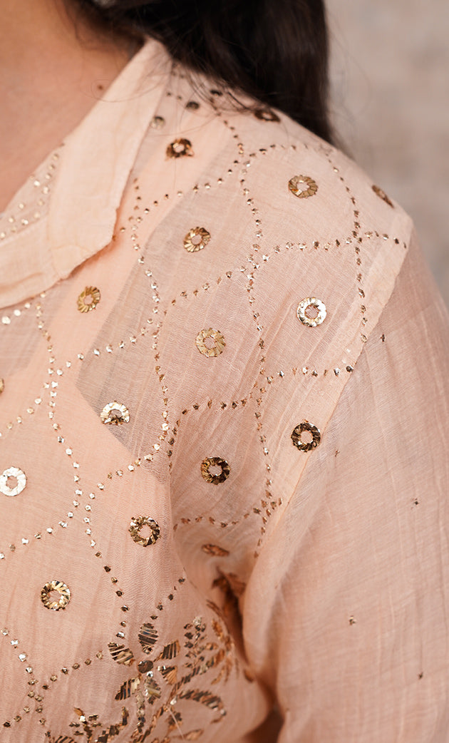 Women's Lucknowi Handcrafted Mul Chanderi Stitched Chikankari Kurta And Plazzo Set- HONC0318571