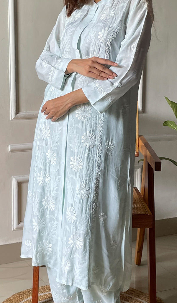 Women's Lakhnavi Handcrafted Cotton Chikankari Kurta And Palazzo Set - HONC0289252