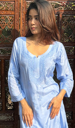 Load image into Gallery viewer, Women&#39;s Lucknowi Handcrafted Muslin Chikankari Kurti - HONC0180974
