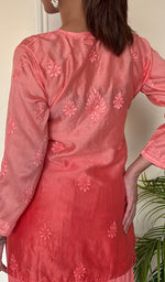 Anika Women's Lucknowi Handcrafted Chanderi Silk Chikankari Top with Farshi Salwar Set .