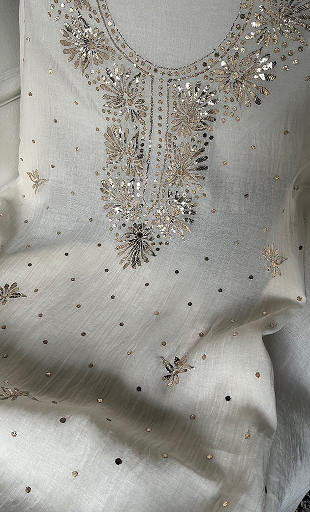 Women's Lakhnavi Handcrafted Mul Chanderi Unstitched Kurta And Dupatta Set- HONC0338716