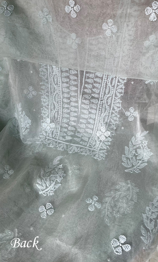 Women's Lakhnavi Handcrafted Organza Chikankari Unstitched Full Suit Material - HONC0287038