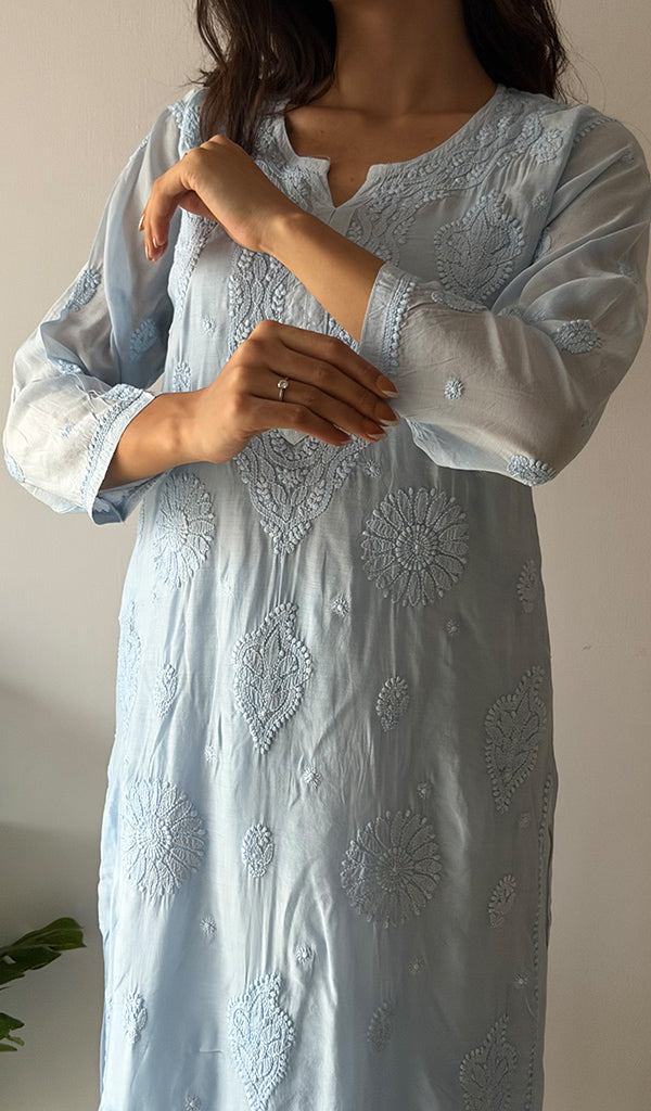 Women's Lakhnavi Handcrafted Modal Cotton Chikankari Kurti And Plazzo Set - HONC0371328