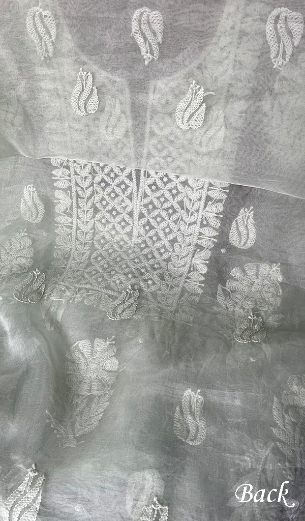 Women's Lakhnavi Handcrafted Organza Chikankari Unstitched Full Suit Material - HONC0271210