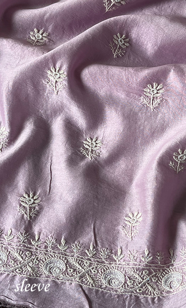 Lucknowi Handcrafted Chanderi Silk Unstitched Chikankari Unisex Kurta Fabric  -  HONC0330186