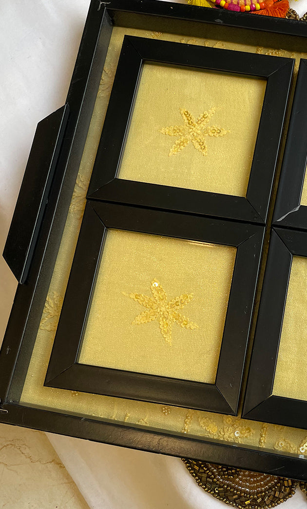 Chikankari Tray with Four Coasters - HONC0254714