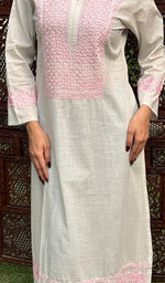 Load image into Gallery viewer, Shabina Women&#39;s Lucknowi Handcrafted Cotton Chikankari Kurti - HONC0231810
