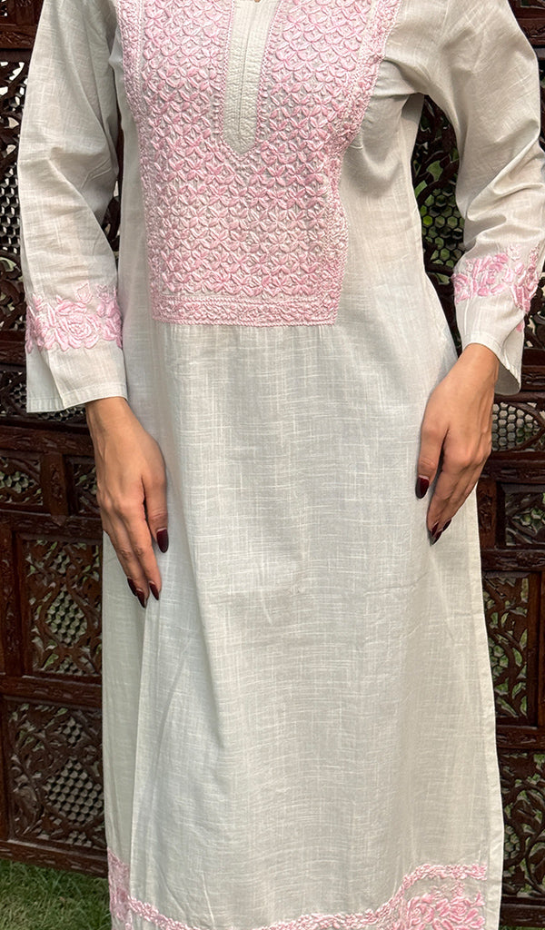 Shabina Women's Lucknowi Handcrafted Cotton Chikankari Kurti - HONC0231810