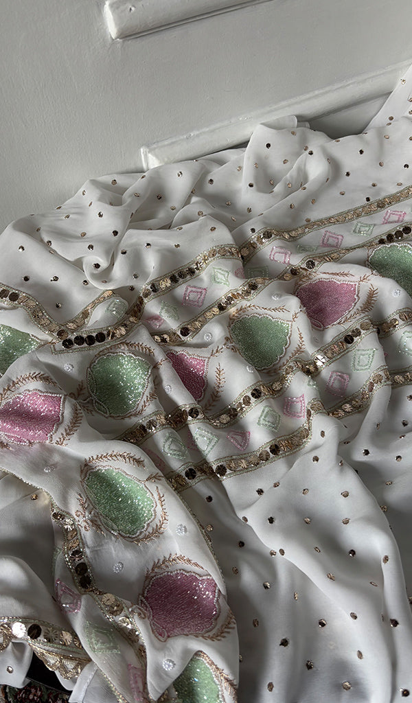 Women's Lucknowi Handcrafted Viscose Georgette Unstitched Chikankari Kurta and Dupatta Set- HONC0329581