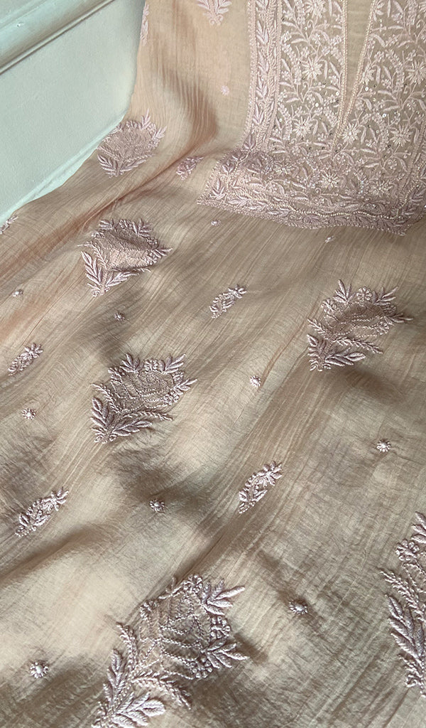 Women's Lakhnavi Handcrafted Mul Chanderi Unstitched Kurta And Dupatta Set - HONC0344198