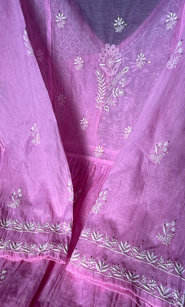 Women's Lakhnavi Handcrafted Mul Chanderi Semi - Stitched Angrakha And Dupatta Set- HONC0281944