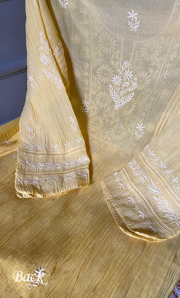 Women's Lakhnavi Handcrafted Mul Chanderi Semi - Stitched Kurta And Dupatta Set - HONC0308714